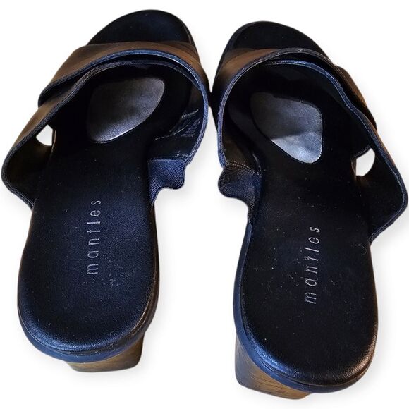 Mantles Black Leather Block Heel Sandals Size 10 - Picture 6 of 9